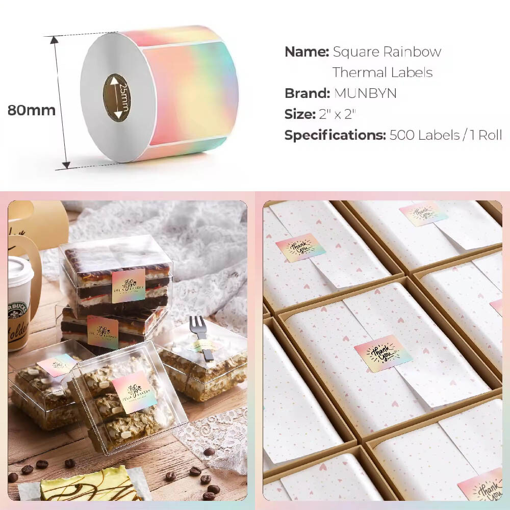 2" Square Round Direct Thermal Labels Self-Adhesive Circle Sticker DIY Design US