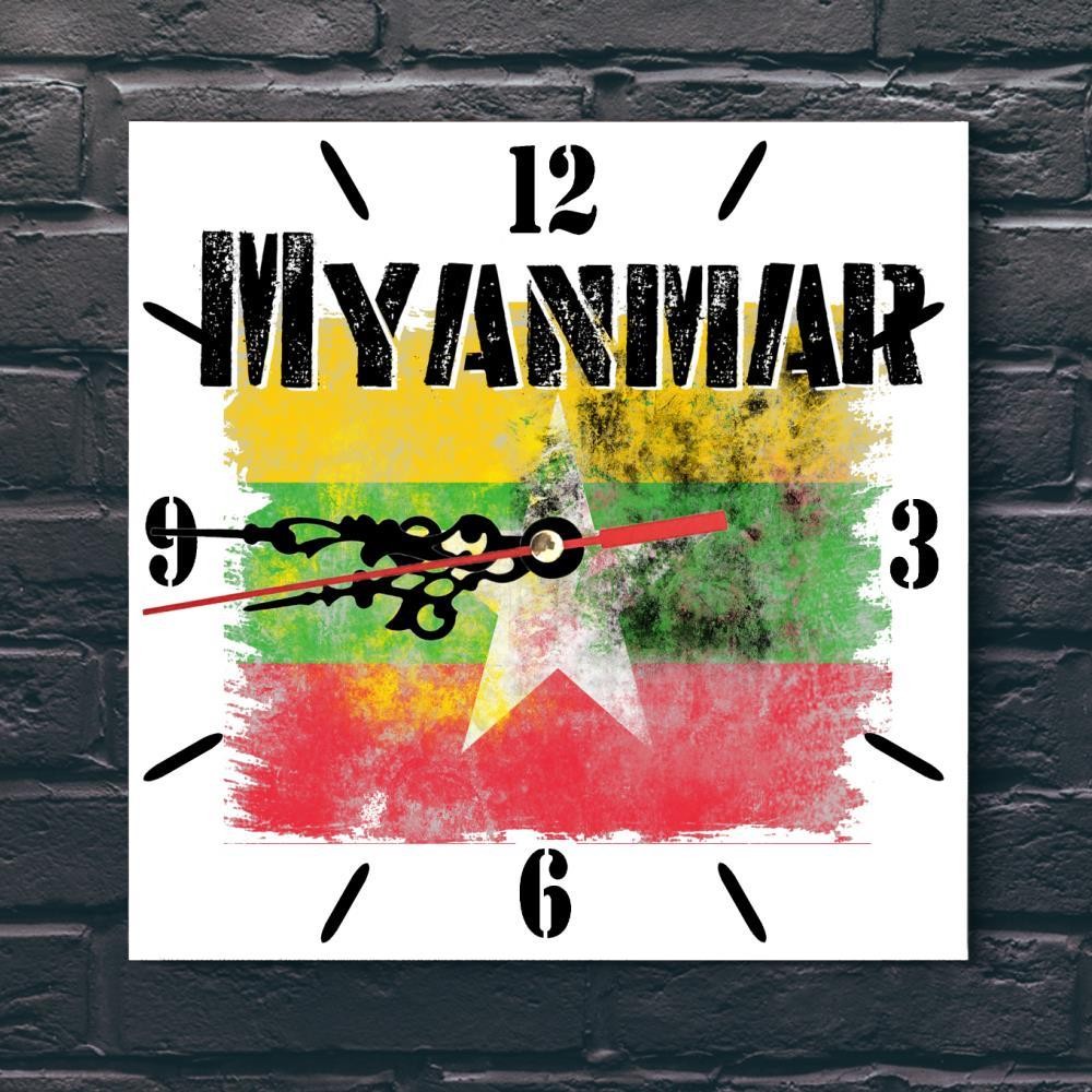 Myanmar Flag Wall clock patriots CERAMIC Tile Watch Support Décor