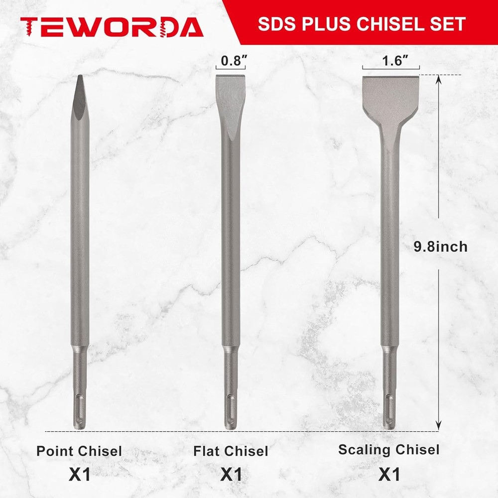 SDS-Plus Chisel Set for Rotary Hammer Drills, 3PC Masonry 3PCS
