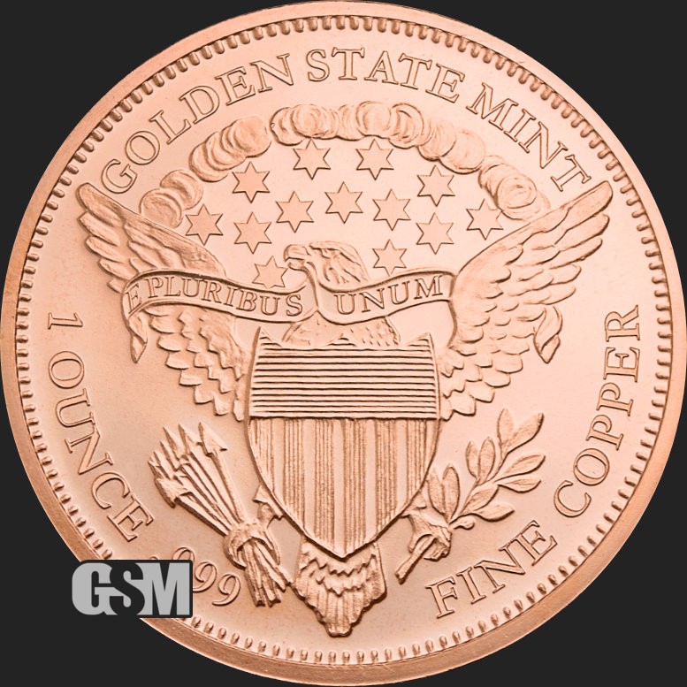 1 Oz. Solid .999 Fine Copper Round - Saint-Gaudens - Golden State Mint