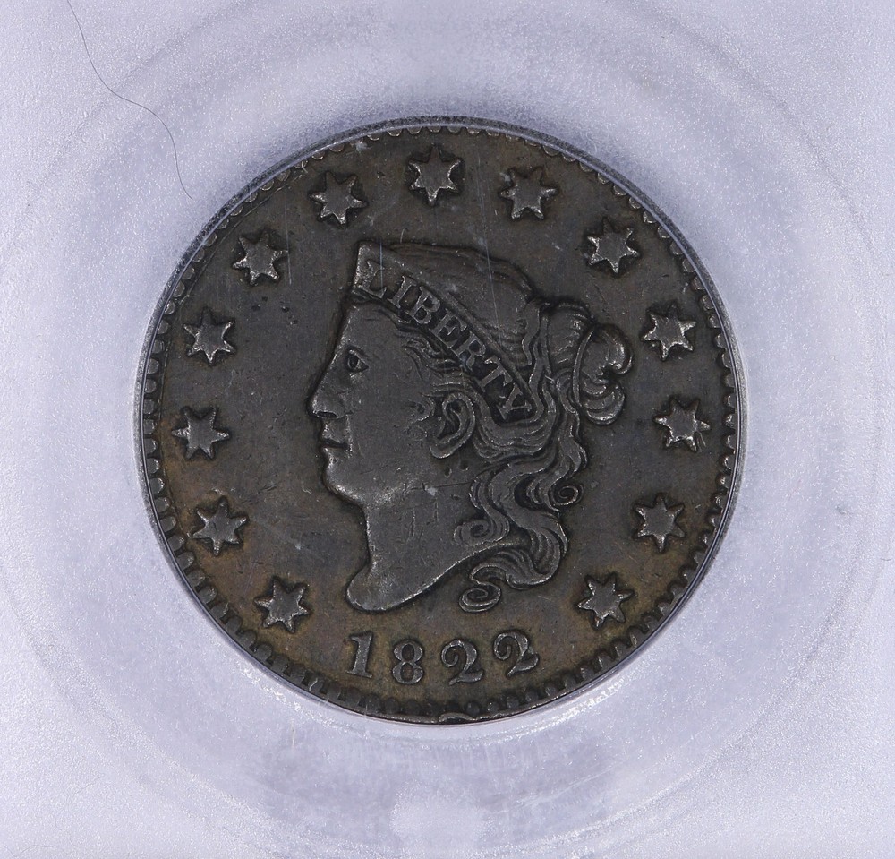1822 Coronet Head Cent 1C ICG F15