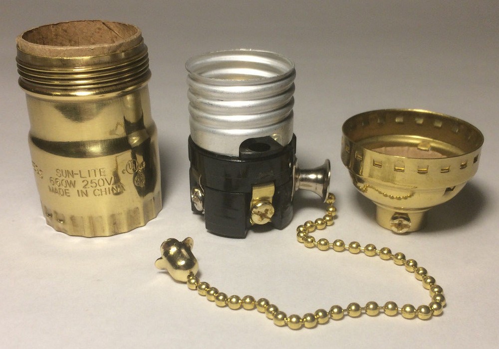 New On/Off Solid Brass Uno Pull Chain Lamp Socket Early Electric Style #SO285