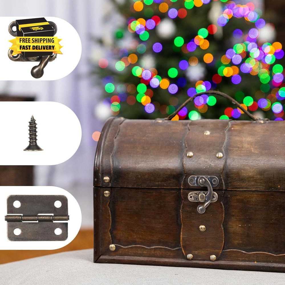 Mini Swing Arm Clasp Latch Vintage Style, Small Box Hinges and Retro Right Hook
