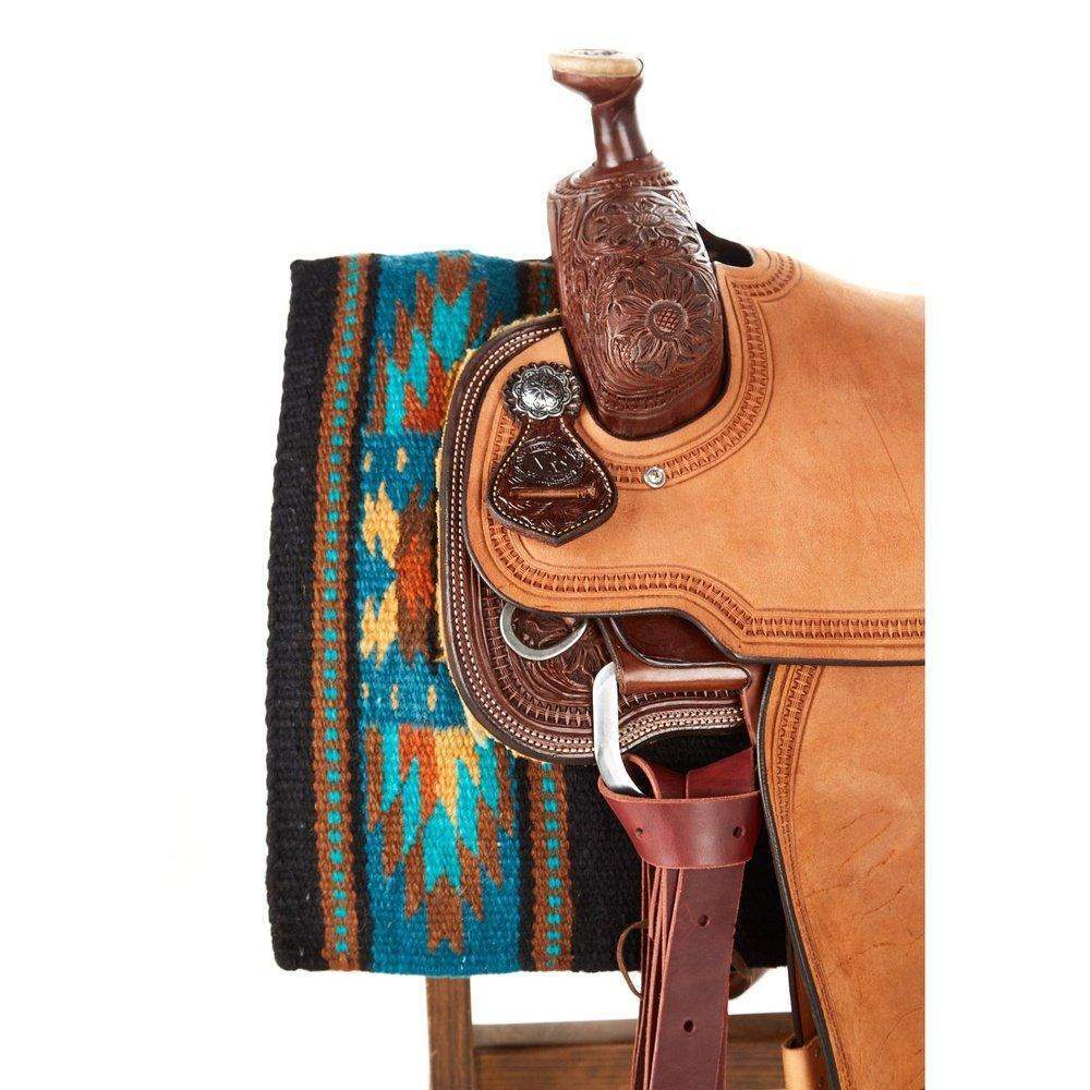 Mayatex Sand Hill Saddle Blanket Black/Ocean Blue/Rust 38x34