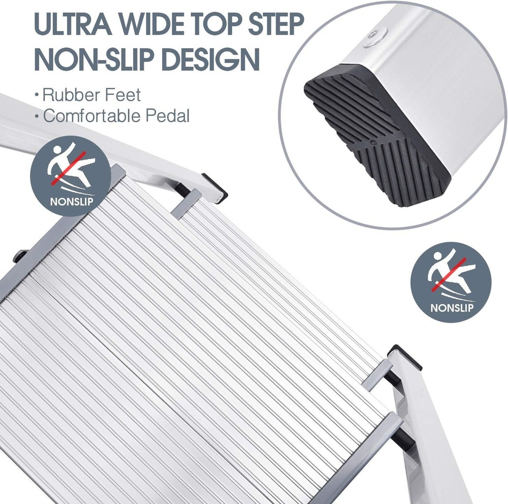 Portable Silver Step Ladder, 2-Step Design with Handrail for Easy Storage