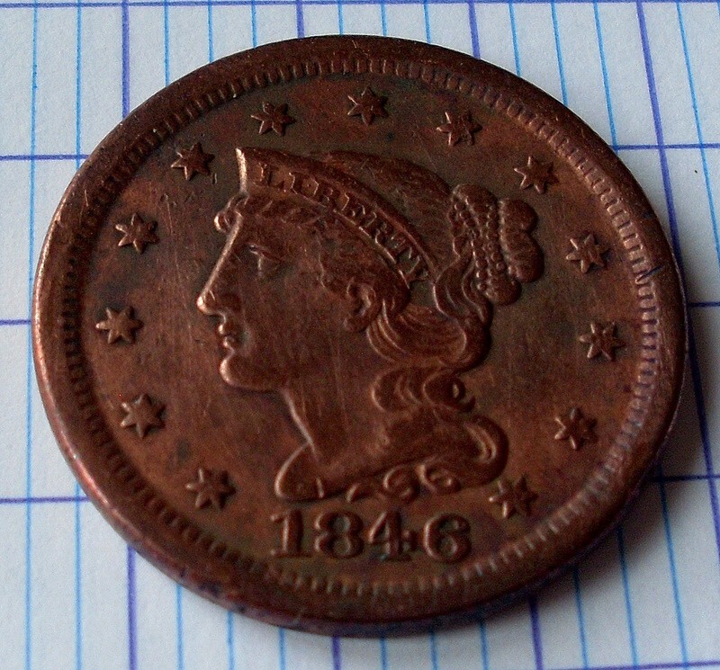 USA 1846, Original One Large Cent, small date - AU / MS