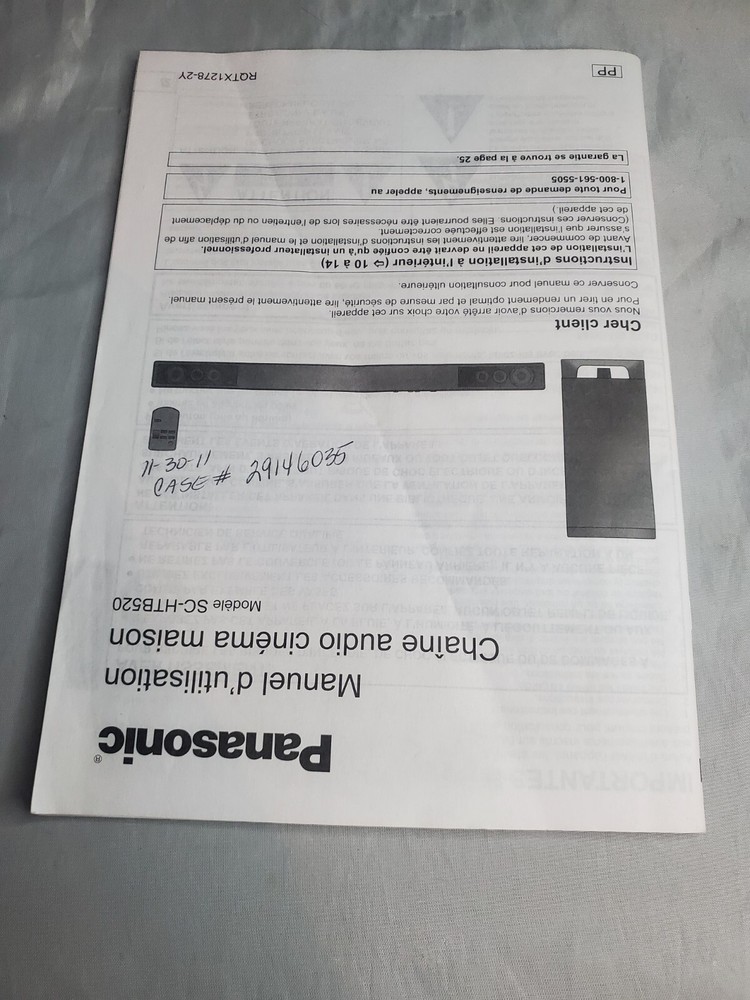 Panasonic Owners Manual Home Theater Audio System SC-HTB520