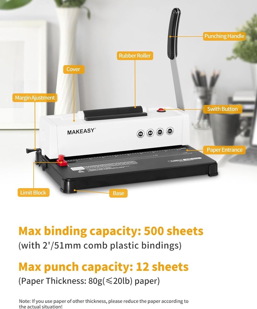 MAKEASY spiral binding machine,12-sheet punching capacity,insert binding machine