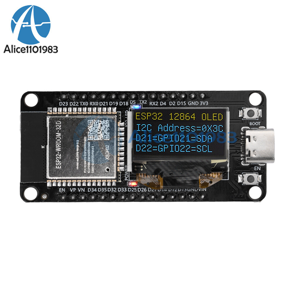 0.96" ESP32 ESP-WROOM-32D WIFI Bluetooth Development Board OLED CH340C Module