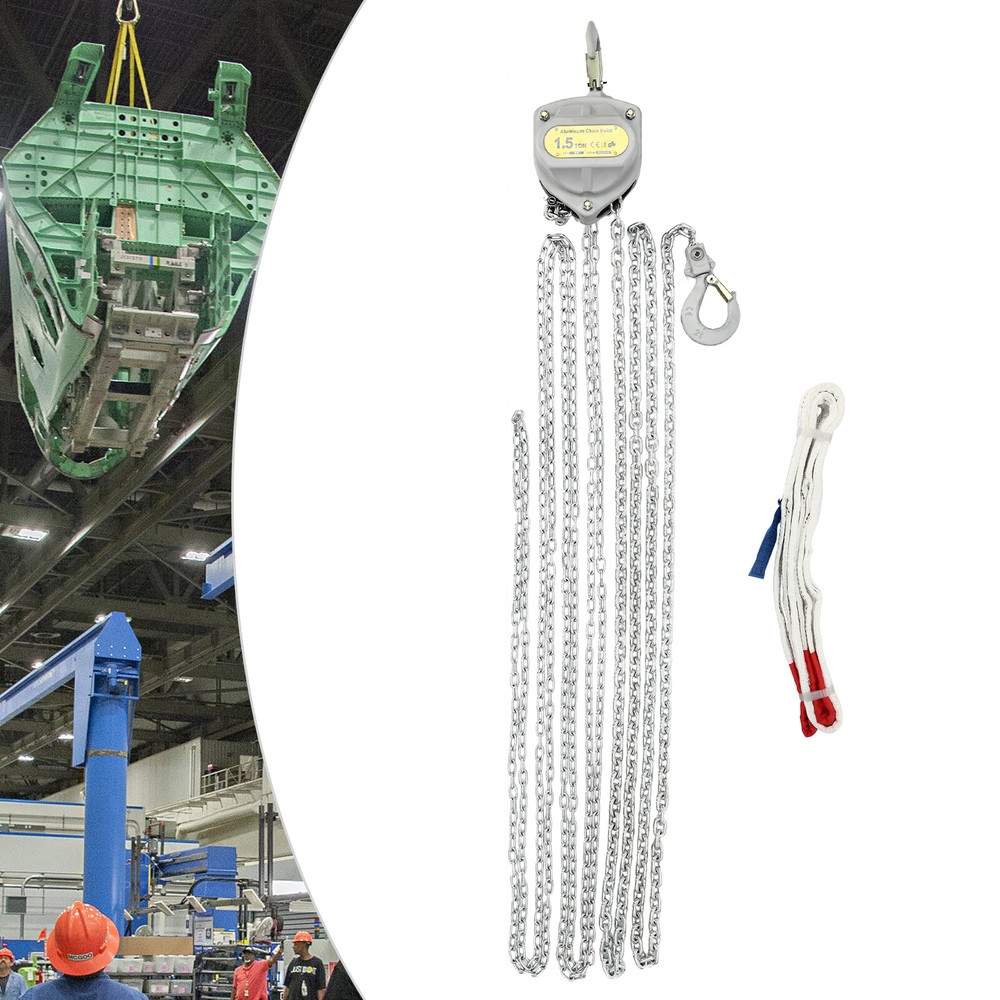 1.5 Ton Chain Hoist with 20 FT Lifting Chain Hook Latch Overhead Rigging