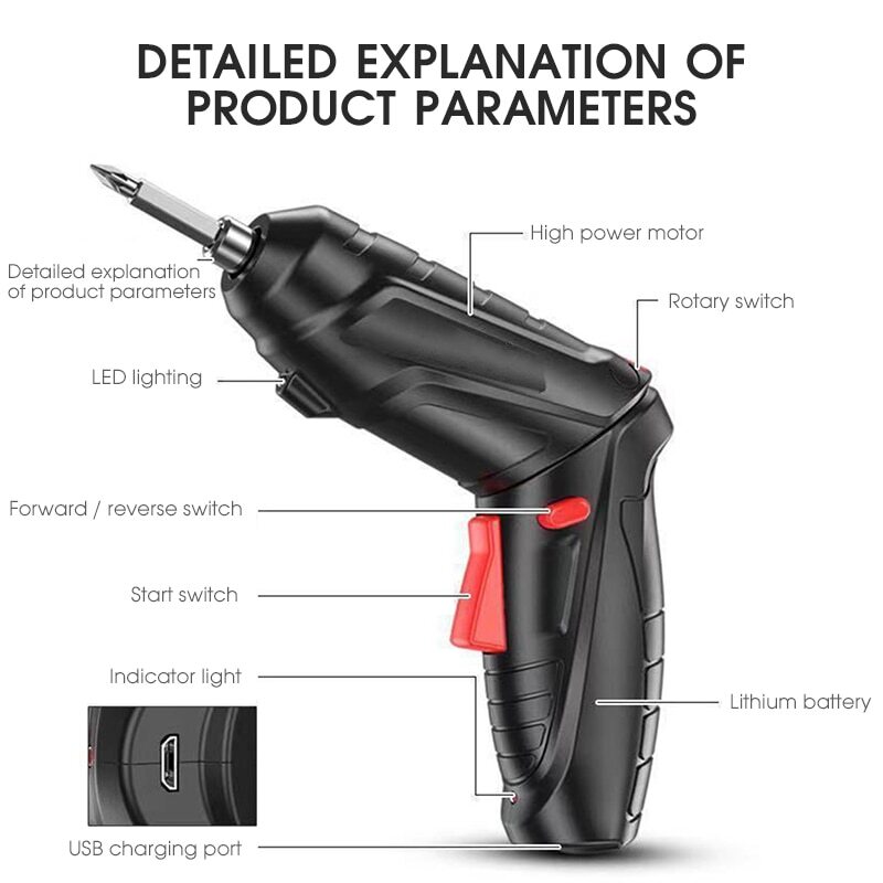 4.2V High-power Wireless Electric Screwdriver Kit with LED Light Tools