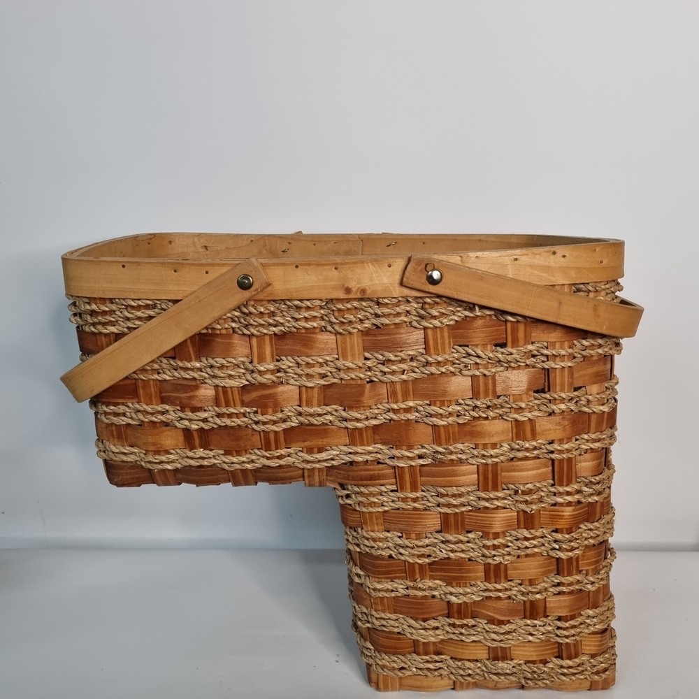 Stair Step Basket Woven Weave Double Handle Wicker Rope Boho Decor Storage
