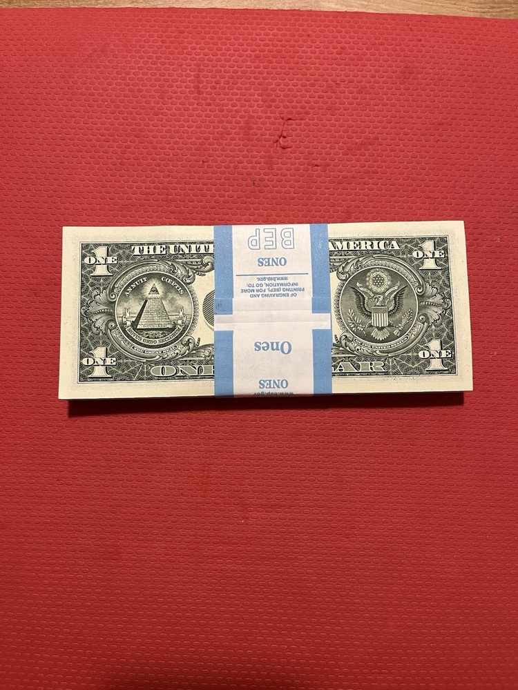 100 Sequential $1 Bills - Uncirculated BEP Strap - Crisp New Notes