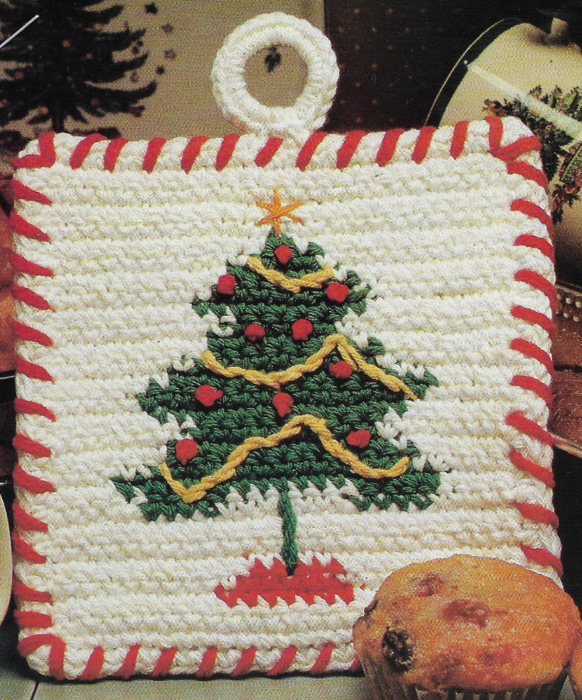 Yuletide Christmas Tree Potholder crochet PATTERN INSTRUCTIONS