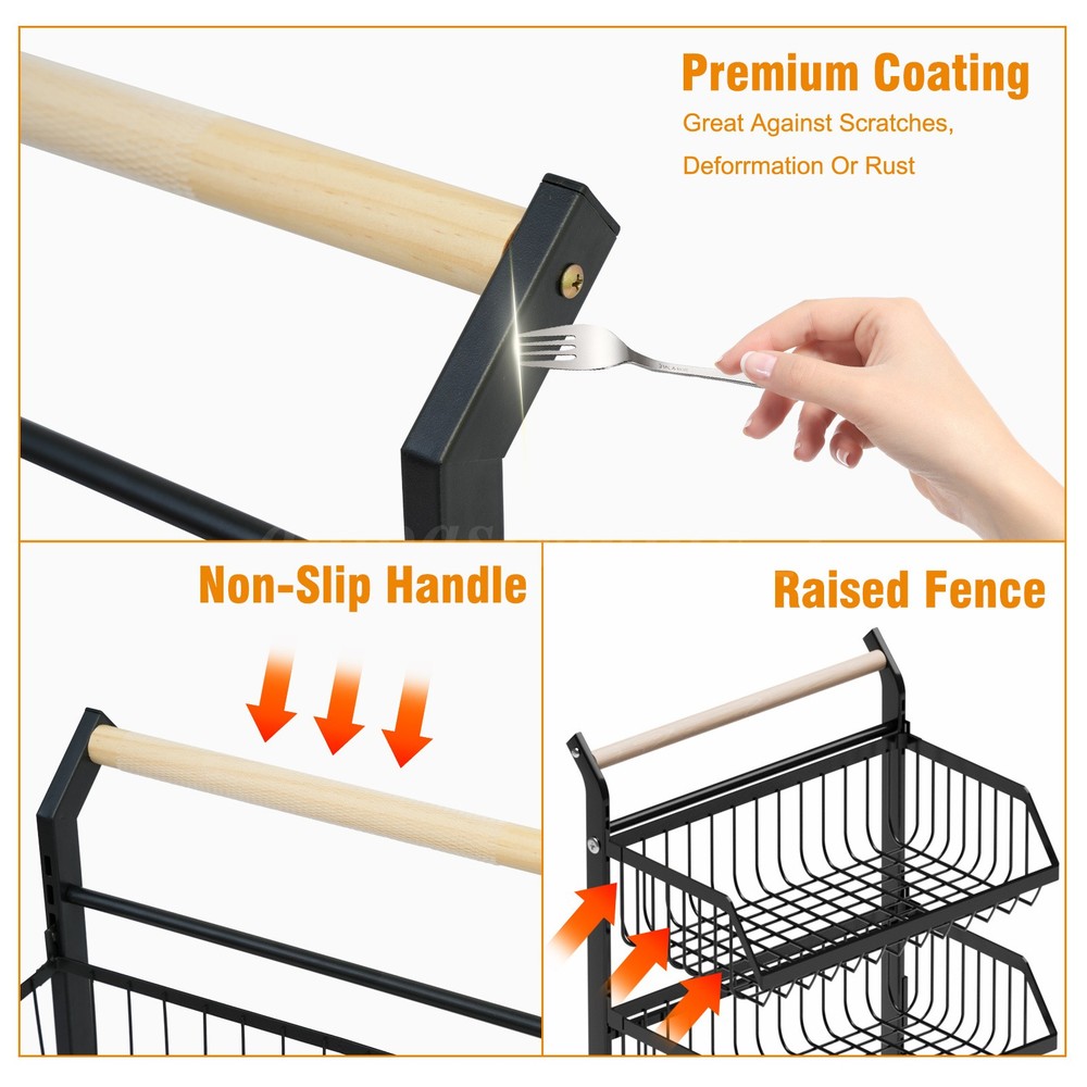 4 Tiers Kitchen Trolley Rack Utility Rolling Storage Cart Fruit Vegetable Shelf