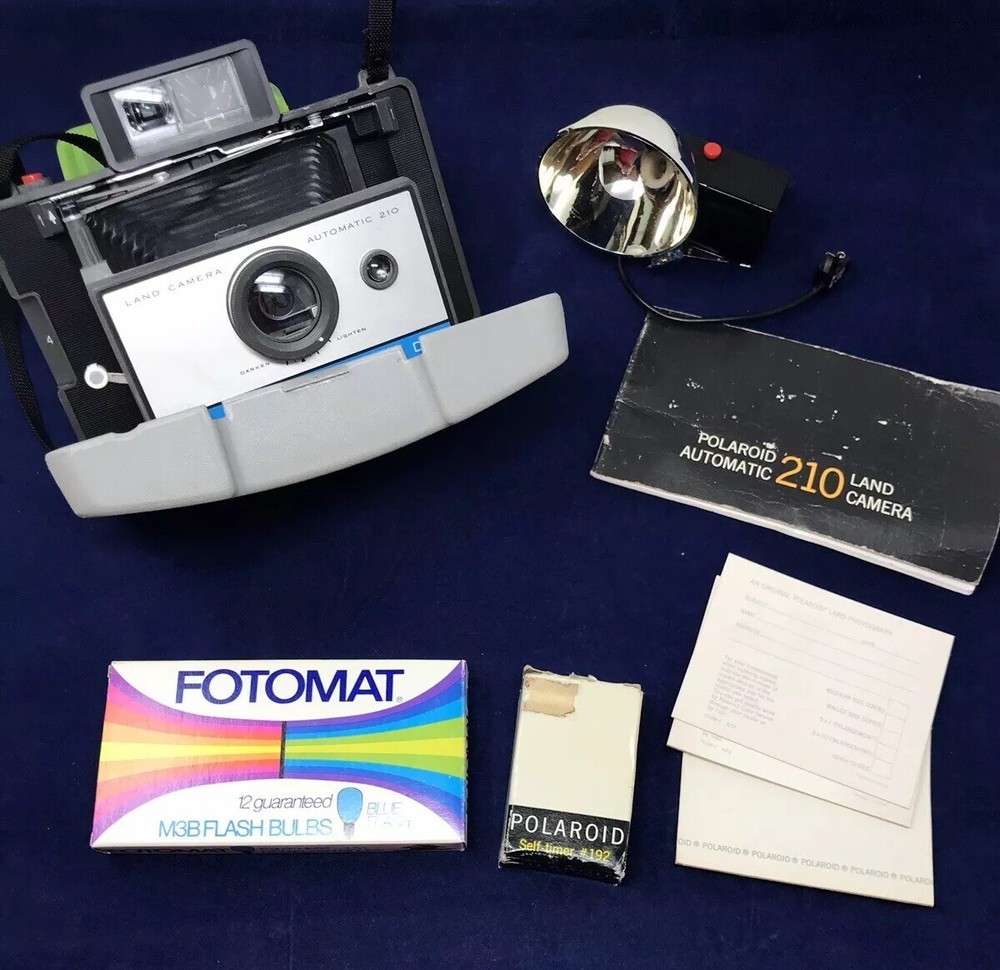 Polaroid 210 Land Camera Flash Hard Case Manuals Self Timer BUNDLE