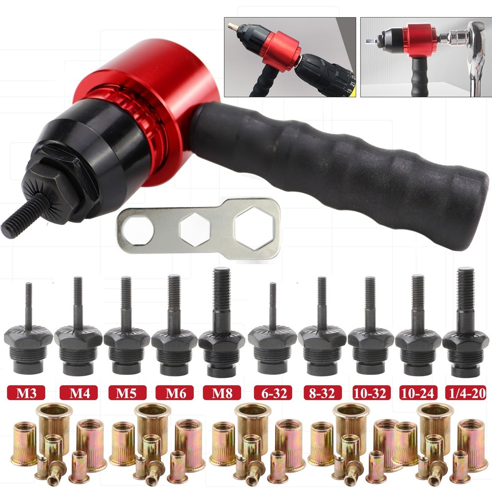 Electric Rivet Nut Gun Adapter Cordless Riveting Tool Insert Nut Drill Tool Kit