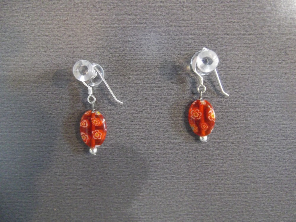 1 Pair Unique  .5"in  Glass Orange Etched Round Shape Dangle