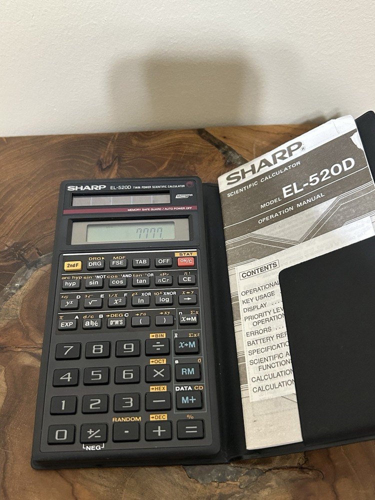 Sharp EL-520D Scientific Calculator with Its Operation Manual and Case. Working