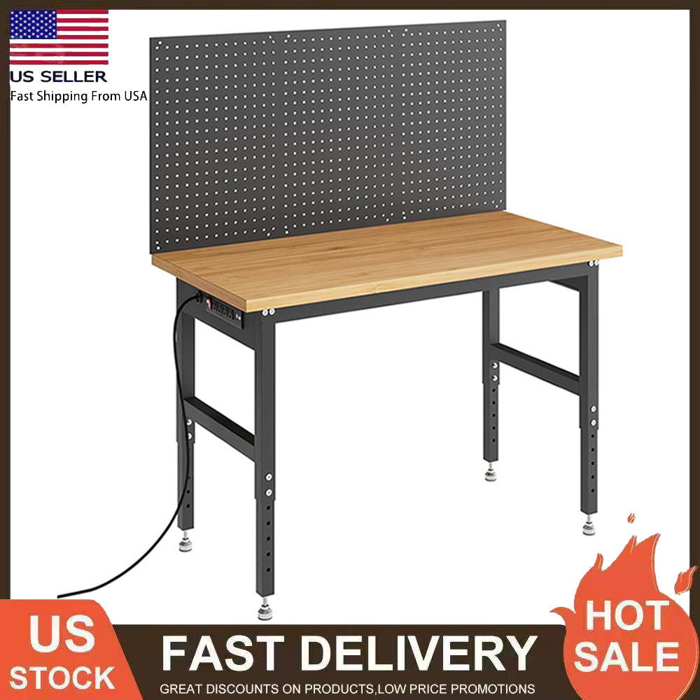 48" Workbench with Pegboard Wall,2000lbs Garage Table, 28-40" Adjustable Height