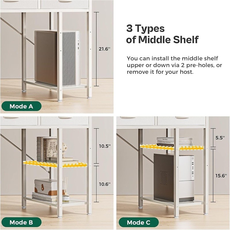 6 Drawer Computer Desk Reversible Storage Multi-Functional Home Office Gaming US