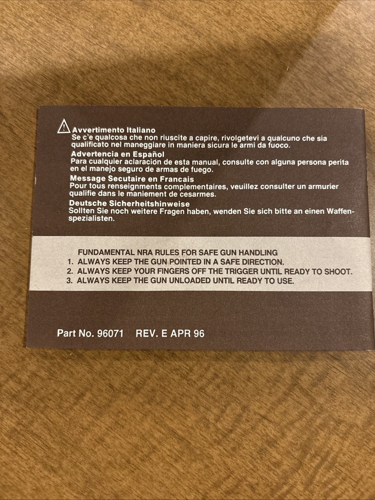 Original Colt Python .357 Owners Instruction Manual 1996 Factory - Collectors