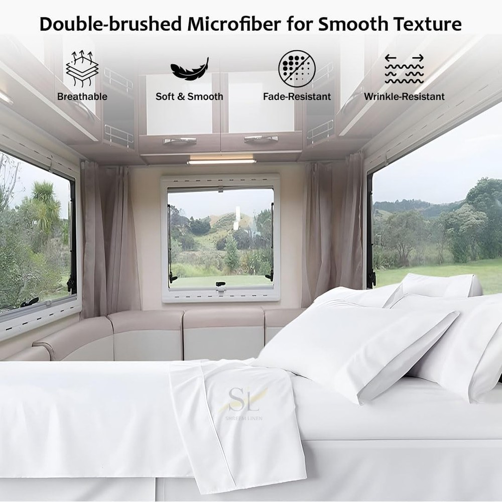 Microfiber RV Sheet Sets, 72x80 Camper King, White Solid - Fits Mattresses up...