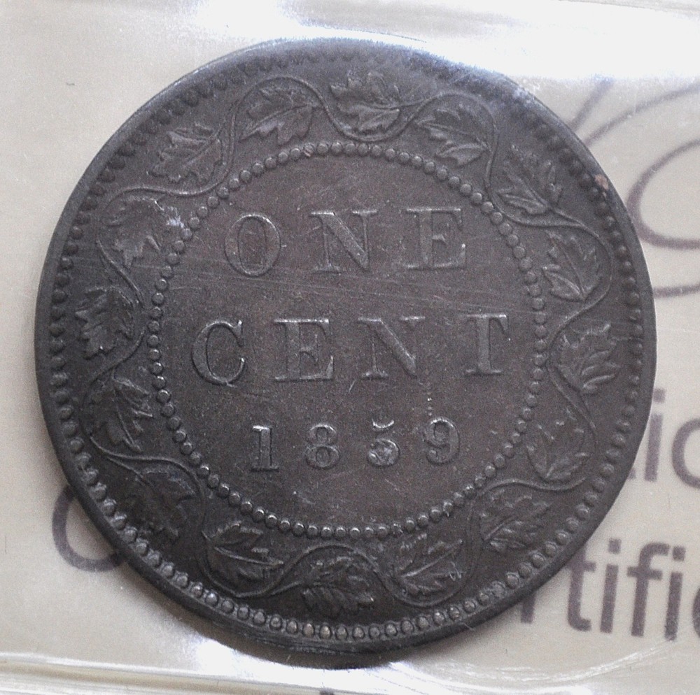 1859 Wide 9/8 Canada One Cent ICCS graded EF-40
