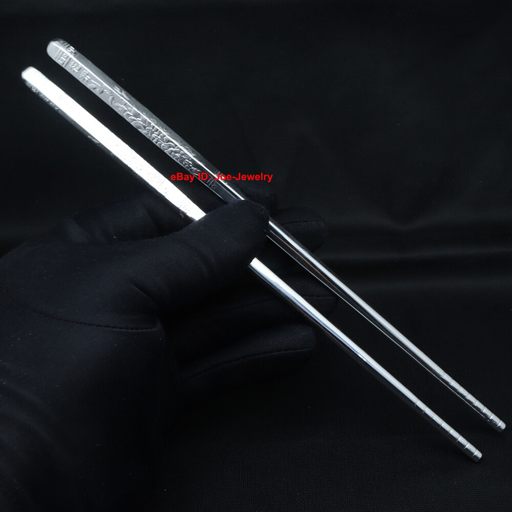 Real 999 Fine Silver Chopsticks Solid Silver Healthy Tableware Peony PatternGIFT