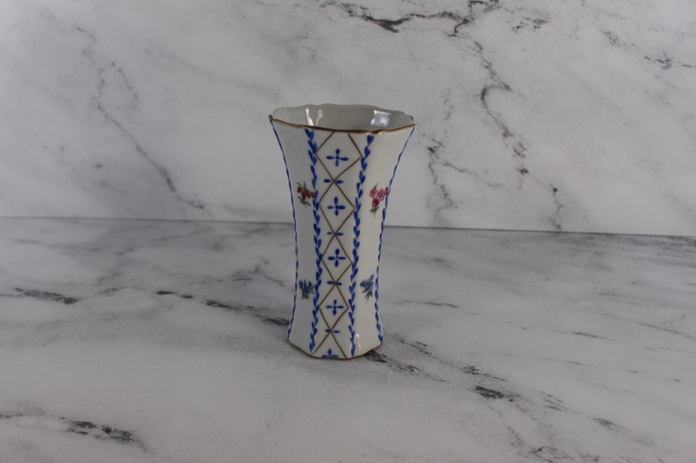 Elios Hand painted HF Blue Floral vase