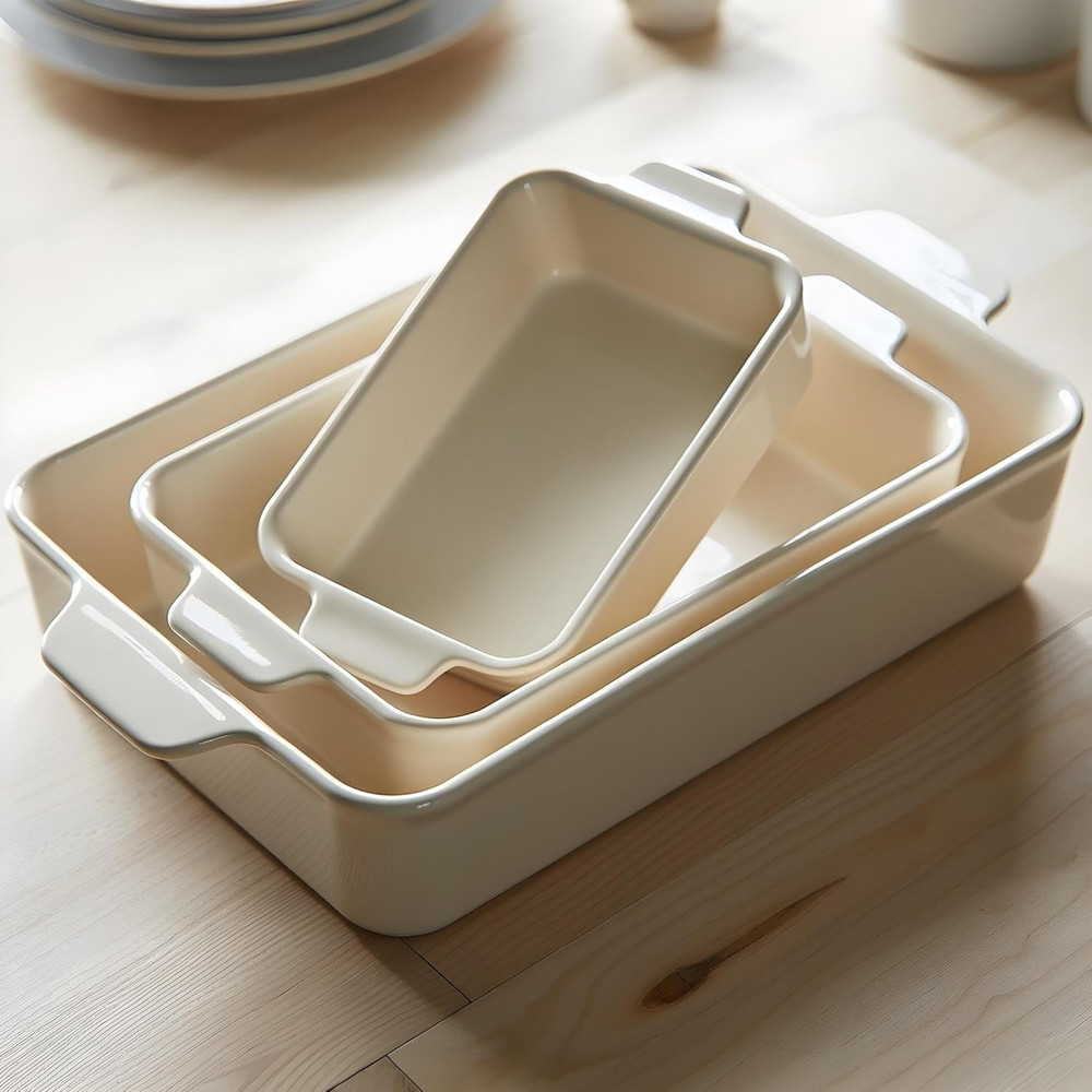 Ceramic Bakeware Set, Rectangular Baking Dishes, for Casseroles, Lasagna, Cake,
