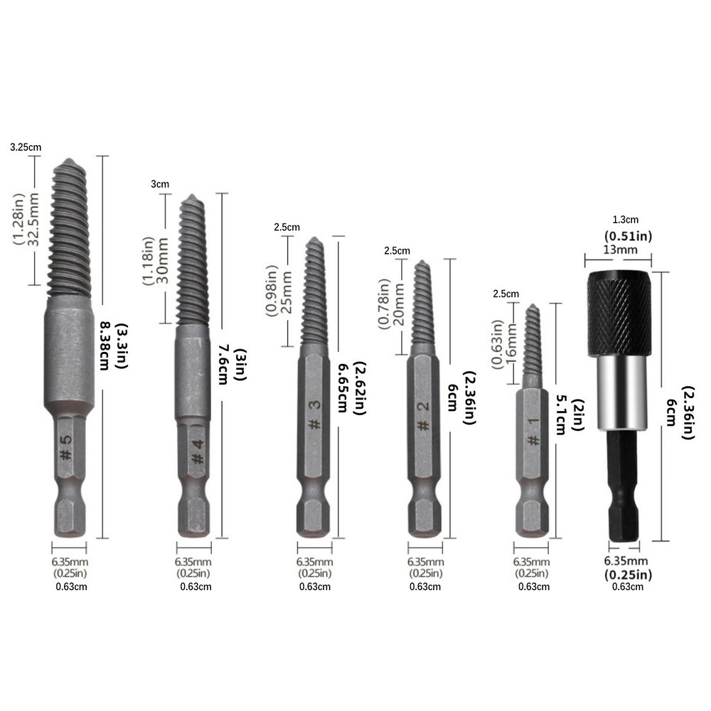 6* Stud Screw Extractor Remover Kit includes 5 different-sized headless screws