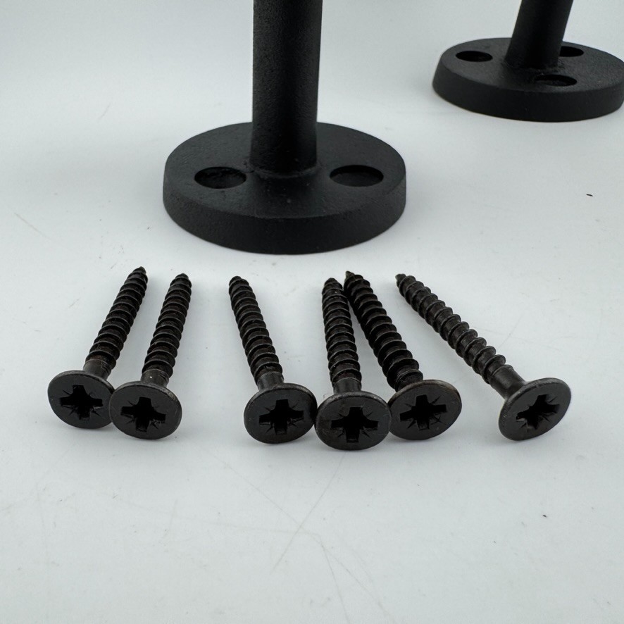 1 Pair - Black Galvanized Iron Scroll Post Mount Shutter Dogs w/ Hammered Edge