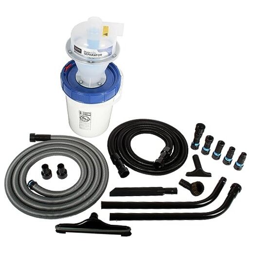 Assembled Quick Click Dust Separator with 5 Gallon Locking 5 Gallon Bin Black