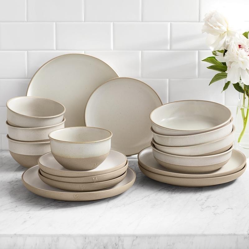 16-Piece Stoneware Dinner Set Dishwasher Microwave Safe Rustic Modern Design New