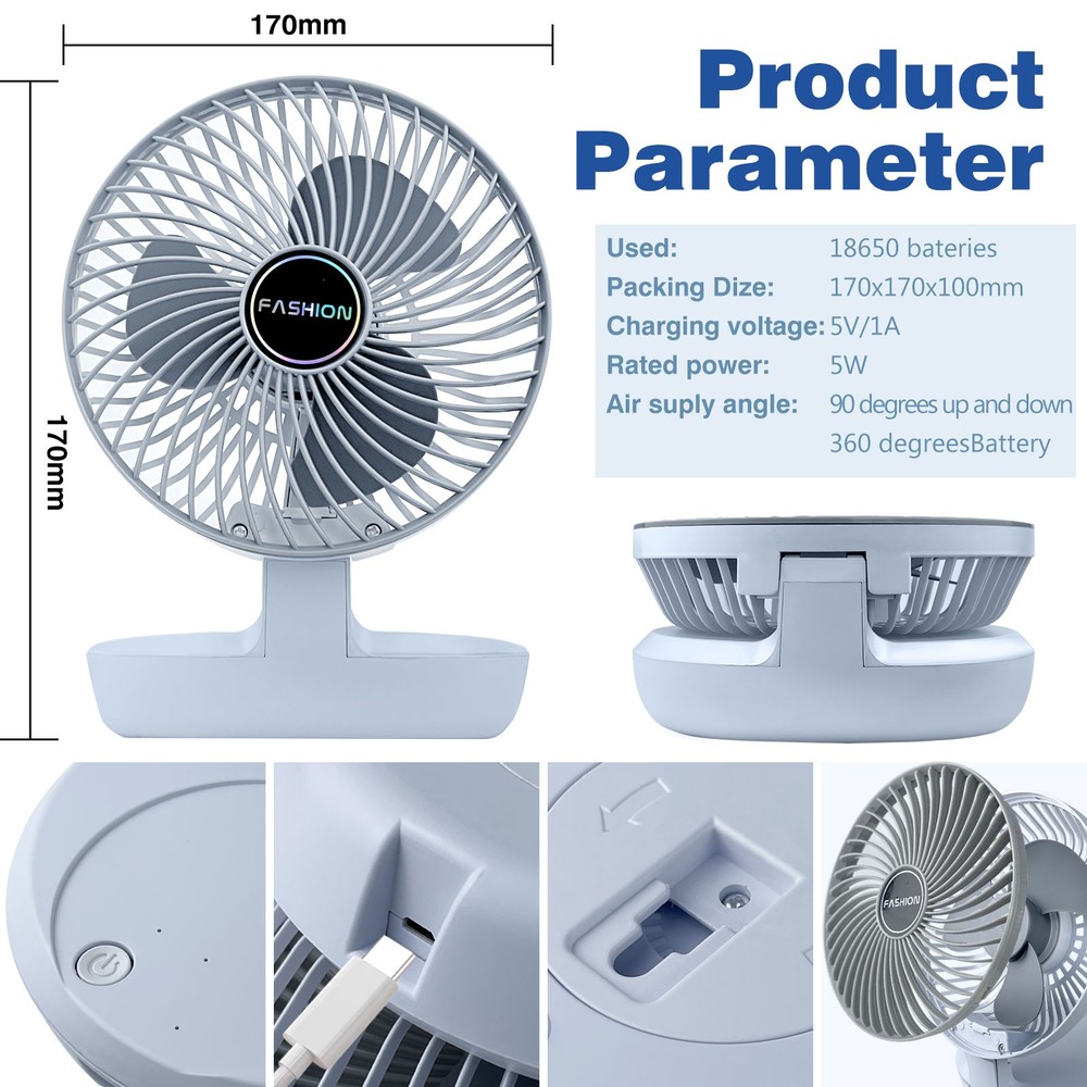 USB Rechargeable Mini Cooling Fan Desktop Wall-Mounted Foldable Portable 3-Speed