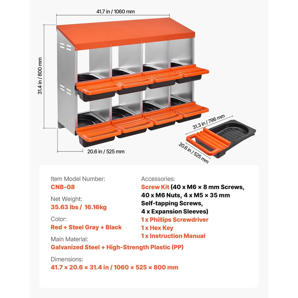 Uimoso 2-Tier Chicken Nesting Box with 8 Compartments for Egg Collection