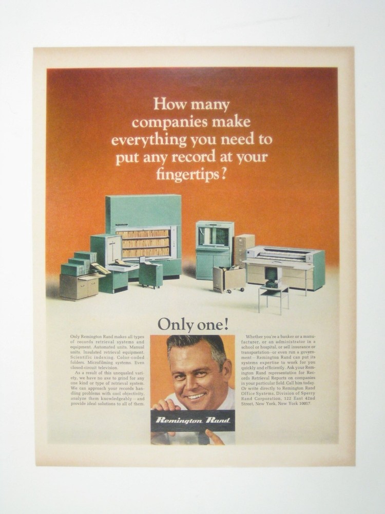 Vintage 1960s Remington Rand Advertising Print MOD Computers Computing