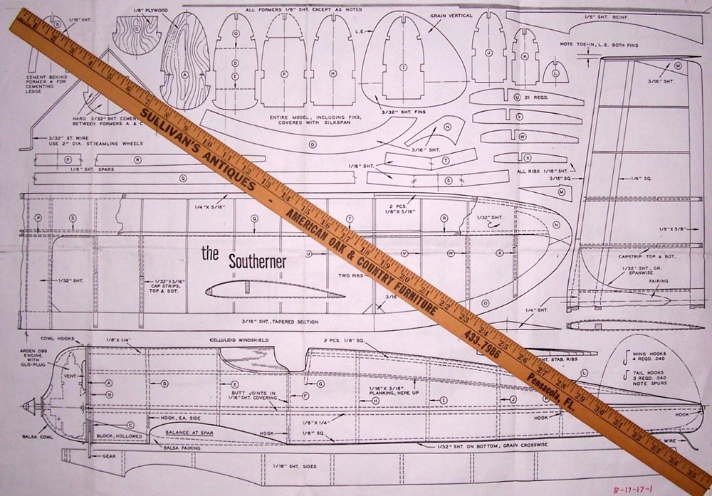 SOUTHERNER PLAN + CONSTRUCTION ARTICLE for OT FF 46" Low Wing Model Airplane