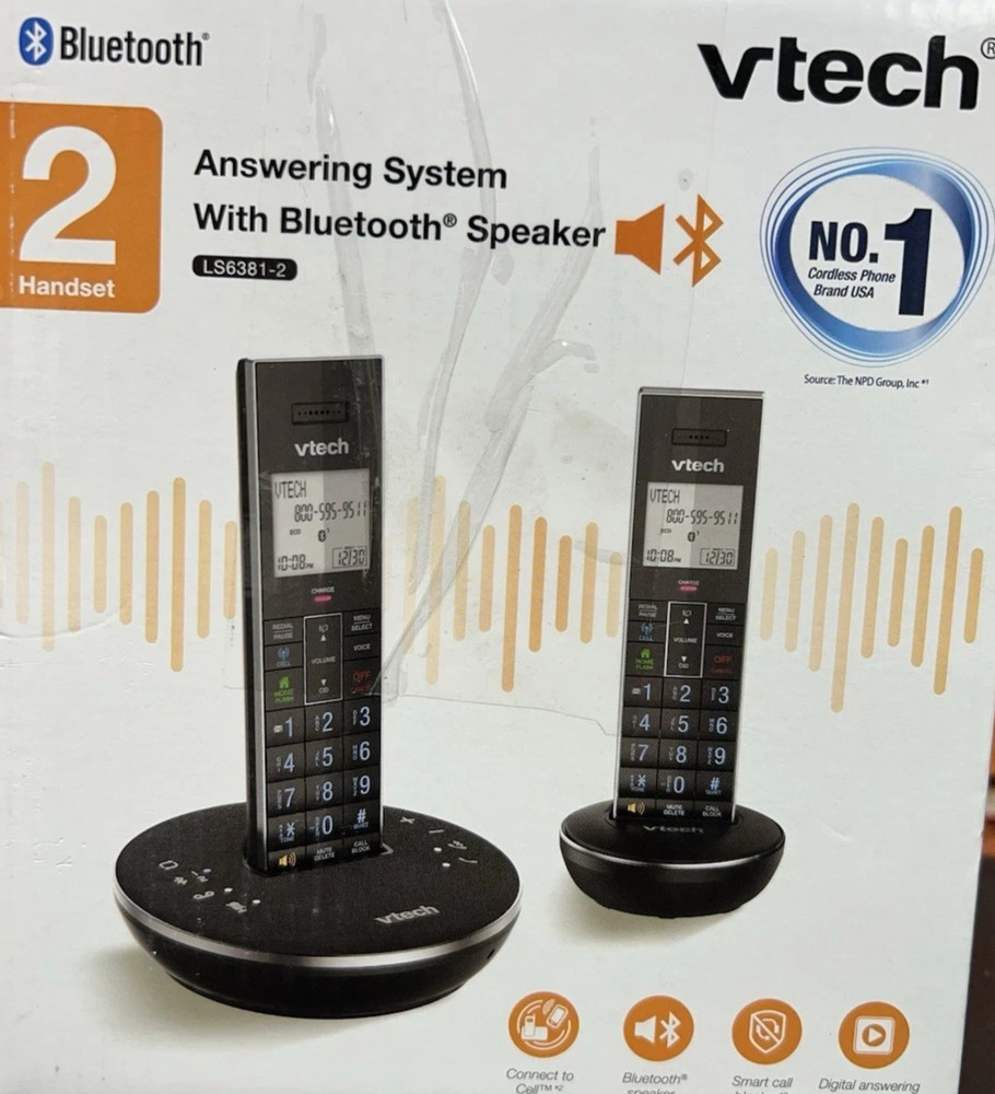 VTech LS6381-2 Bluetooth Speaker w/ Handset, Answering System, Black