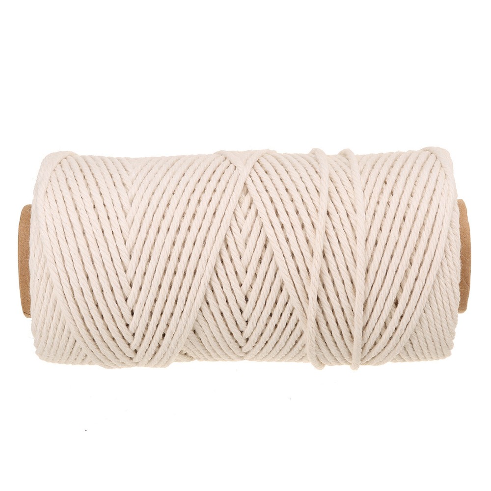 100m 3mm Natural Cotton String Macrame Artisan Thread Twisted Cord + Beads Rings
