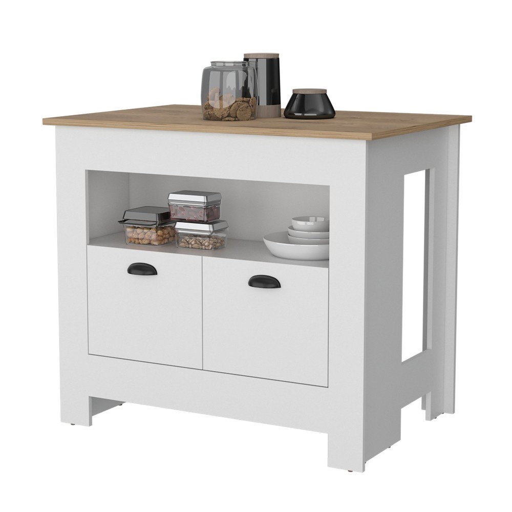 Theba Kitchen Island, whit 2 doors, 3 shelves