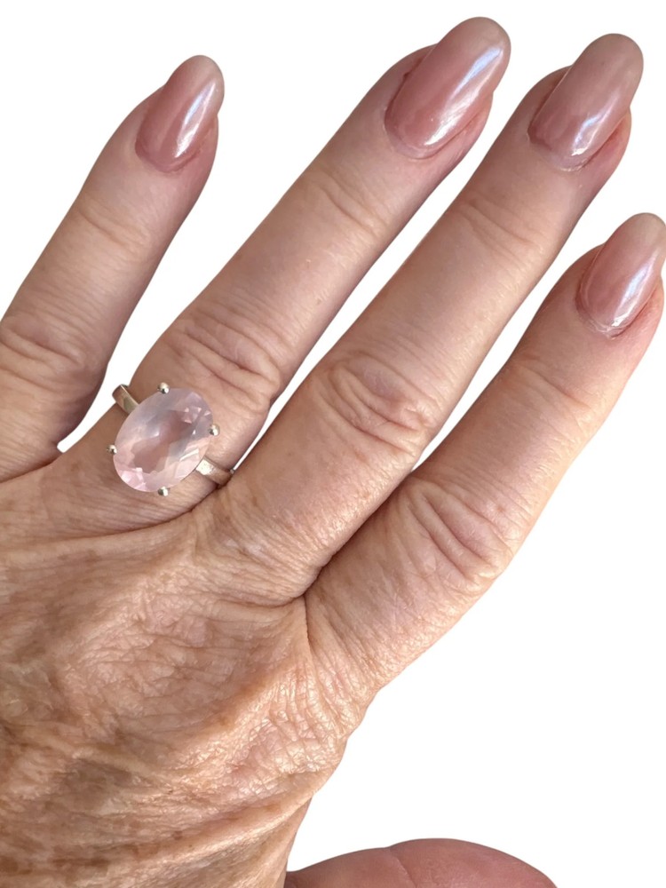 Rose Quartz Solid 925 Sterling Silver Ring 8.5
