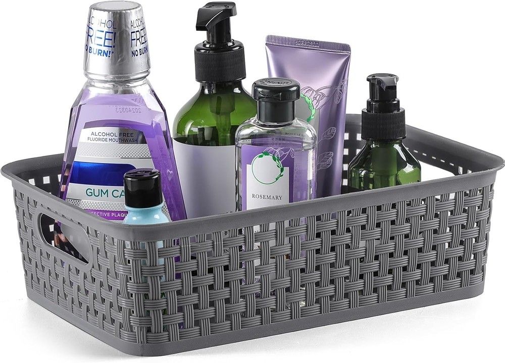 Plastic Storage Baskets 8 Pack Gray Durable Easy to Use Flexible Multi-Purpose