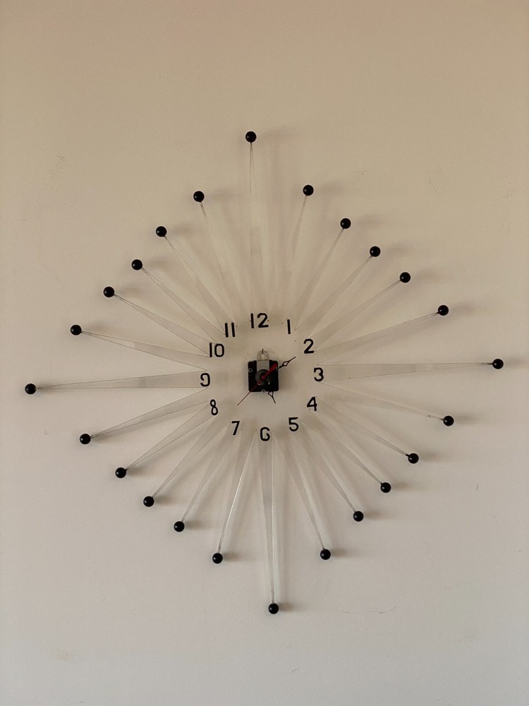 Large Vintage Lucite Starburst Wall Clock