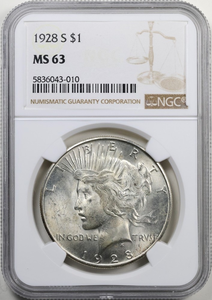 1928-S Peace Dollar NGC MS63 90% Silver MS 63