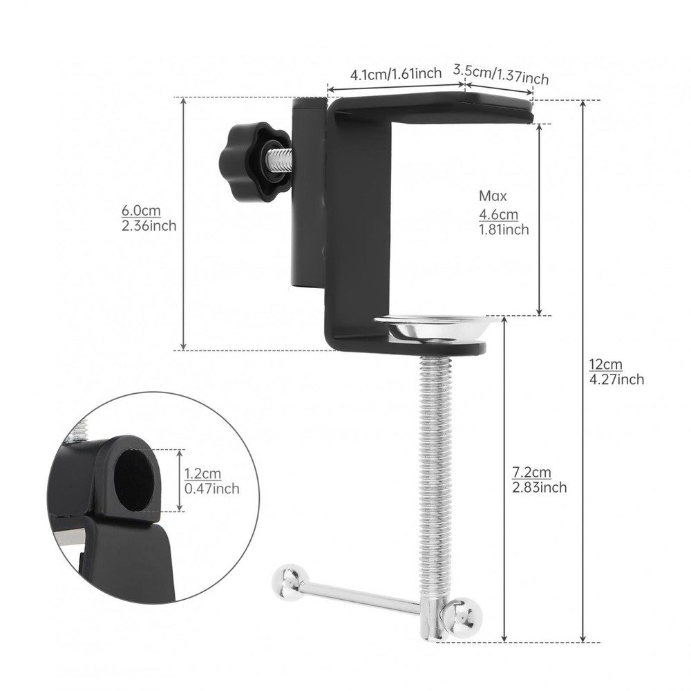 Adjustable C-Clamp for Microphone Arm and Desktop Table Lamp Mounting Bracket