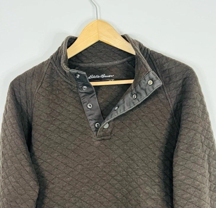 Eddie Bauer Brown Quilted 1/4 Snap Button Pullover Medium