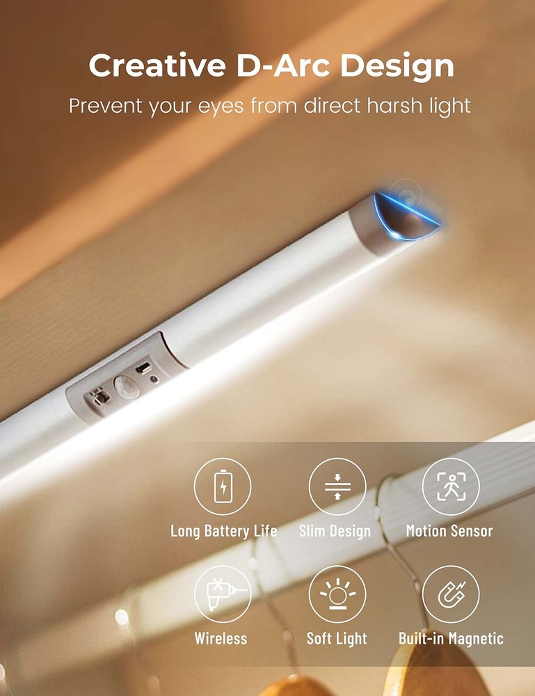 Automatic Motion Sensor Closet Light with Eye-Protection Design Closet Lighti...