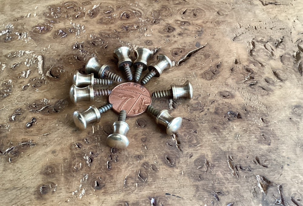 Antique Brass Tiny Cabinet Knobs / Pulls X 10.